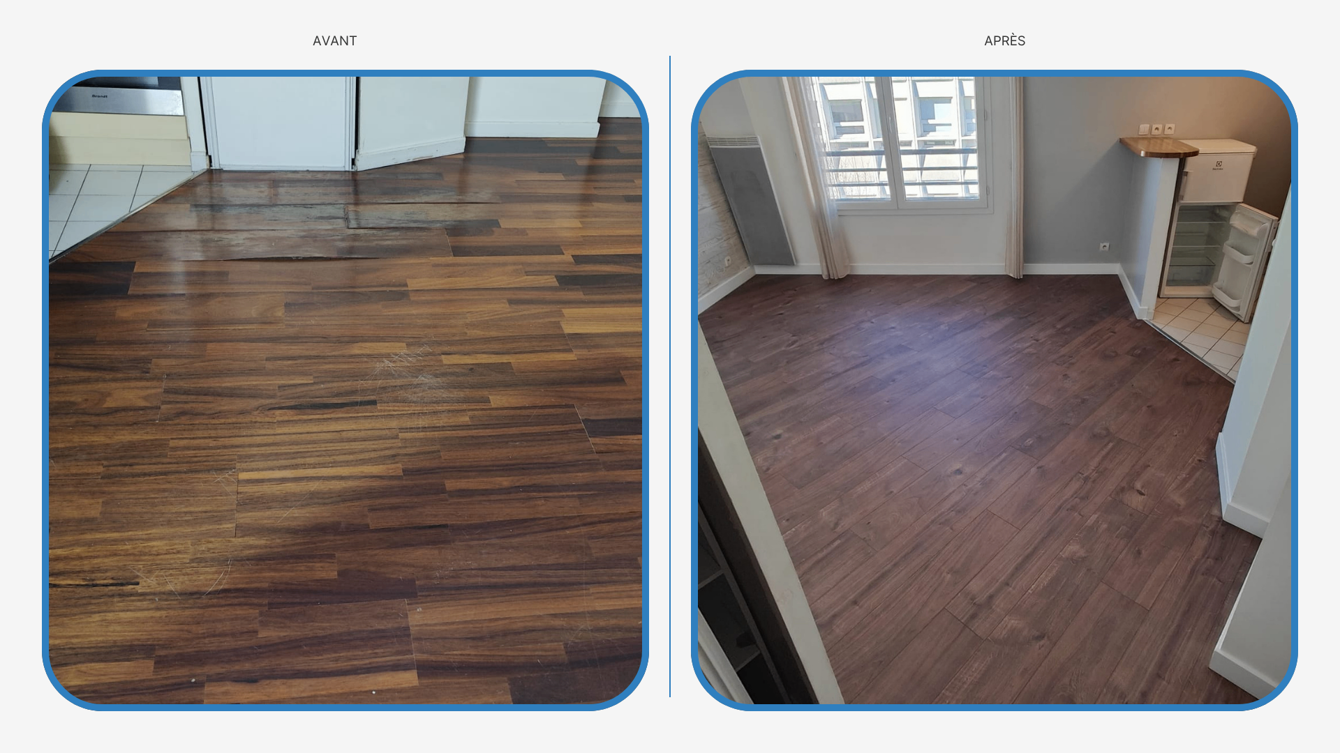 Avant après rénovation de sol intérieur